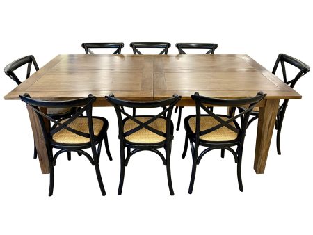 Aksa 9pc Dining Set 210-310cm Extension Timber Table 8 Black Cross Back Chair Online Hot Sale