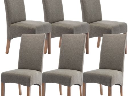 Aksa Fabric Upholstered Dining Chair Set of 6 Solid Pine Wood Furniture - Grey For Sale