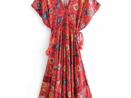 Women s Vintage Peacock Bohemian Maxi Dress | V-Neck | Various Colours on Sale