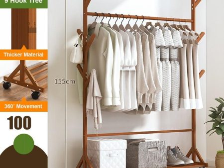 Portable Coat Stand Rack Rail Clothes Hat Garment Hanger Hook with Shelf Bamboo 9 Hook without Rack Rail Dark Brown Finished on Sale